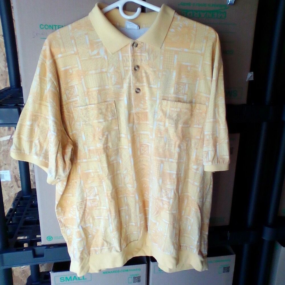 Haband Men’s Large Yellow Polo Shirt Short Sleeve Casual Button Collared